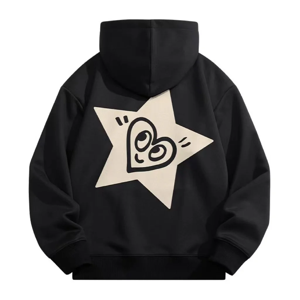 

Autumn and Winter Men's Hoodie Hip Hop Mosaic Love Print Pure Cotton Men's and Women's Round Neck Casual Couple Loose Hoodie