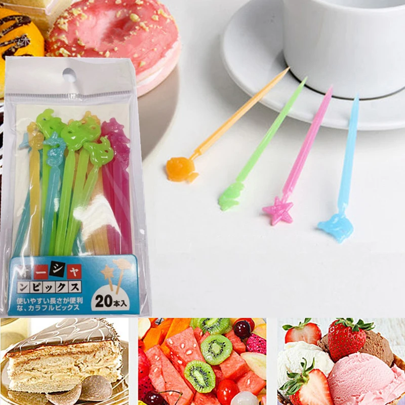 

1Set Cartoon Fruit Fork Reusable Children Snack Cake Dessert Food Pick Toothpick Bento Lunches Party Decor