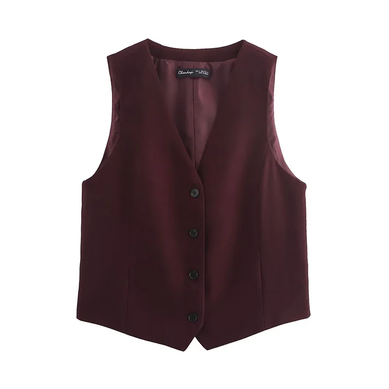 Женский однотонный жилет без рукавов с V-образным вырезом
