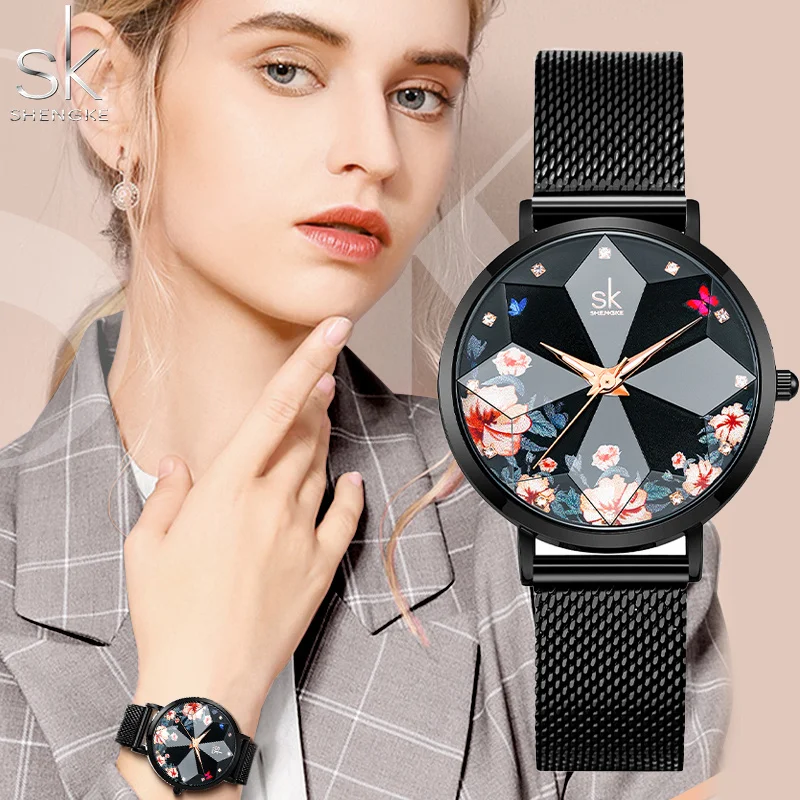 

Часы Shengke женские кварцевые, Дизайнерские наручные, из нержавеющей стали, роскошный красивый подарок