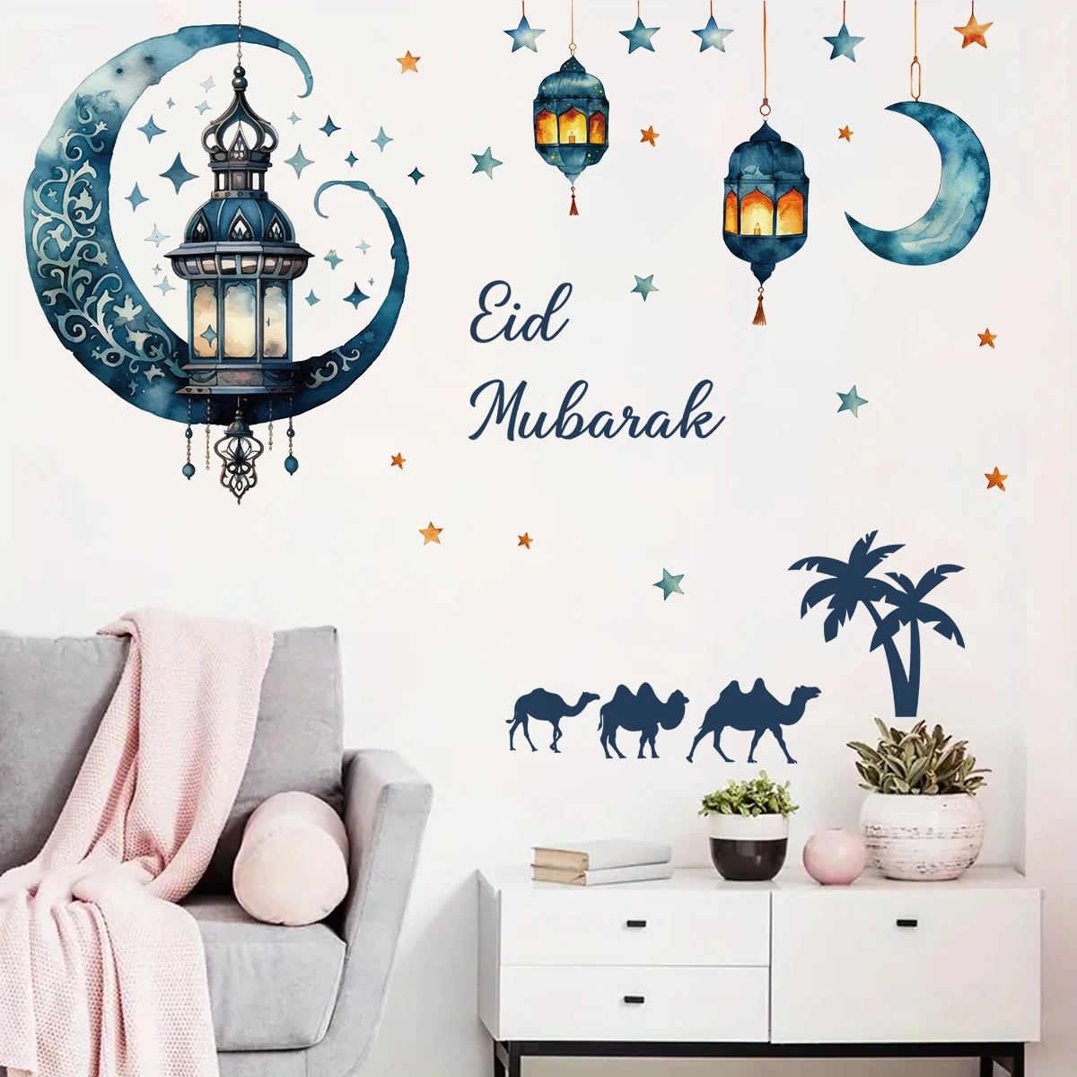 Наклейки На Стену С Мультяшной Лунной Лампой Для Декора Детской Комнаты