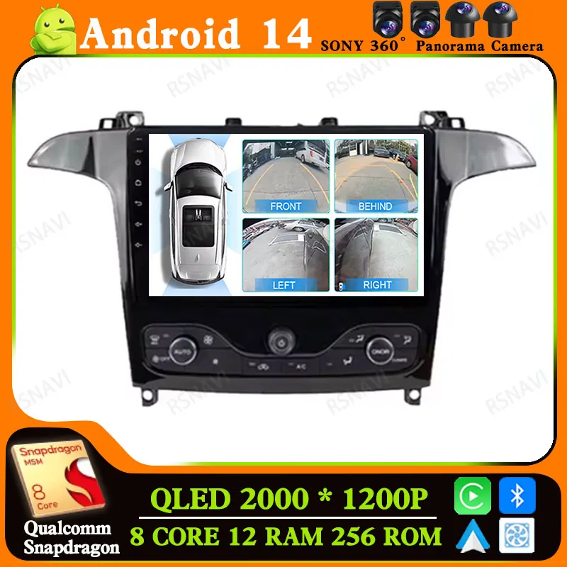 Автомобильное радио Android 14 для Ford S Max S-MAX 2007-2015 4G LTE Навигационная стереосистема 2 DIN