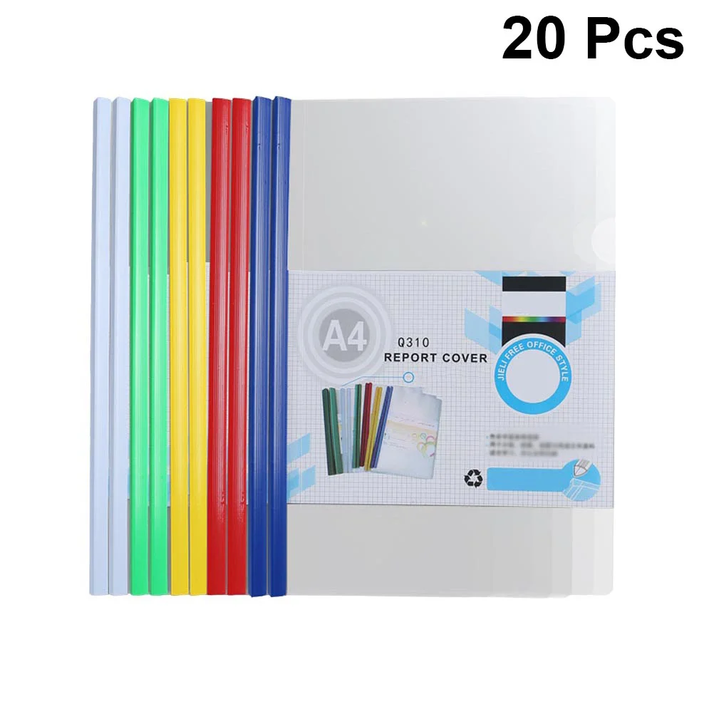 

20Pcs Sliding Bar File Clamps Transparent Plastic File Folders A4 Paper Orgnizer Resume Conference Report Contract File Holder