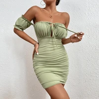 elegant dresses for women2022 summer casual sexy wrap chest one word neck strap pleated hip skirt nocturnal beast