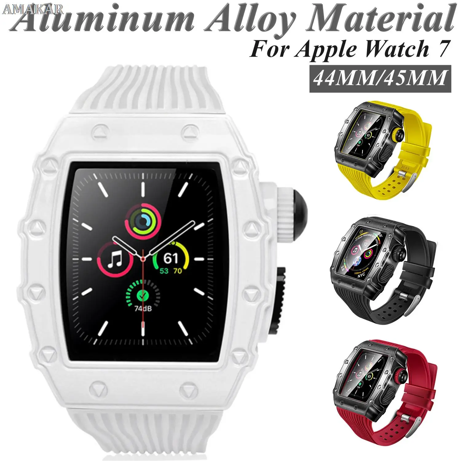 

Luxury Aluminum Alloy Sport for Apple Watch Band 7 6 SE 5 4 45MM Silicone Belt for Iwatch Series 7 6 SE 5 44mm Modification kit