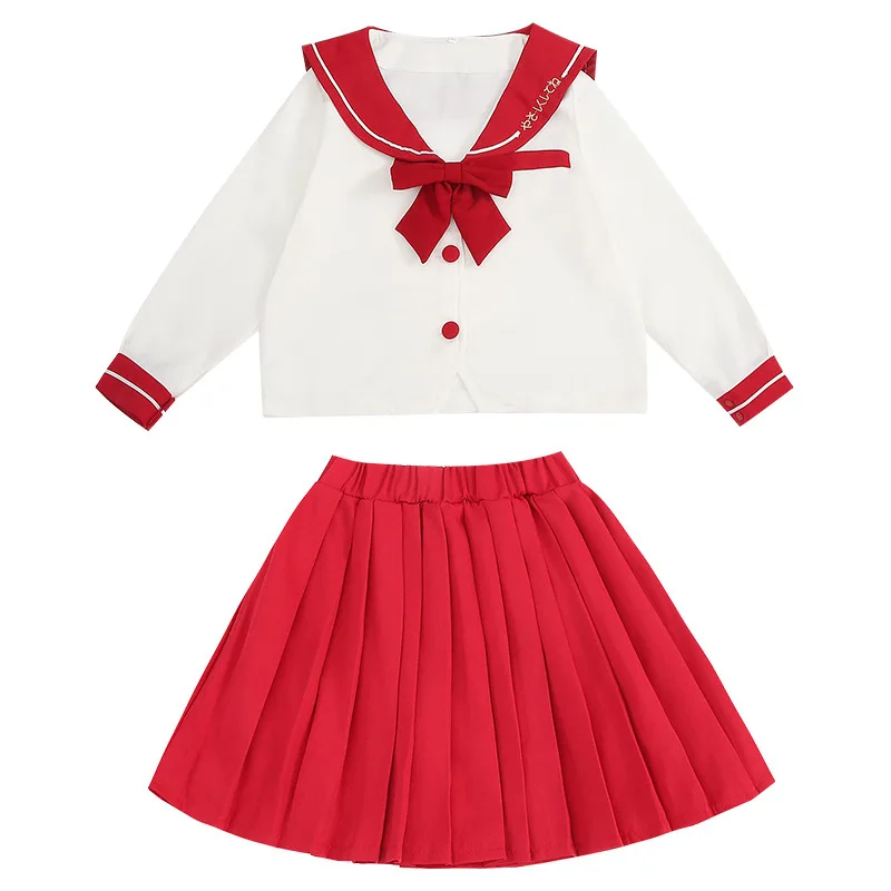 

New Spring Autumn Girls Clothing Set Top + Short Skirt 2pcs Toddler Kids Clothes Fashion Letter Embroidery Bow JK Uniform 4-14Y
