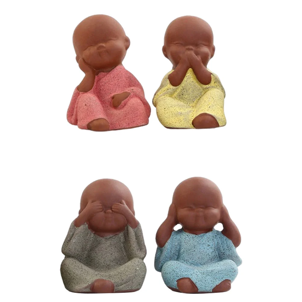 

4pcs Ceramic Microscopic Little Monk Adornments Home Ornaments