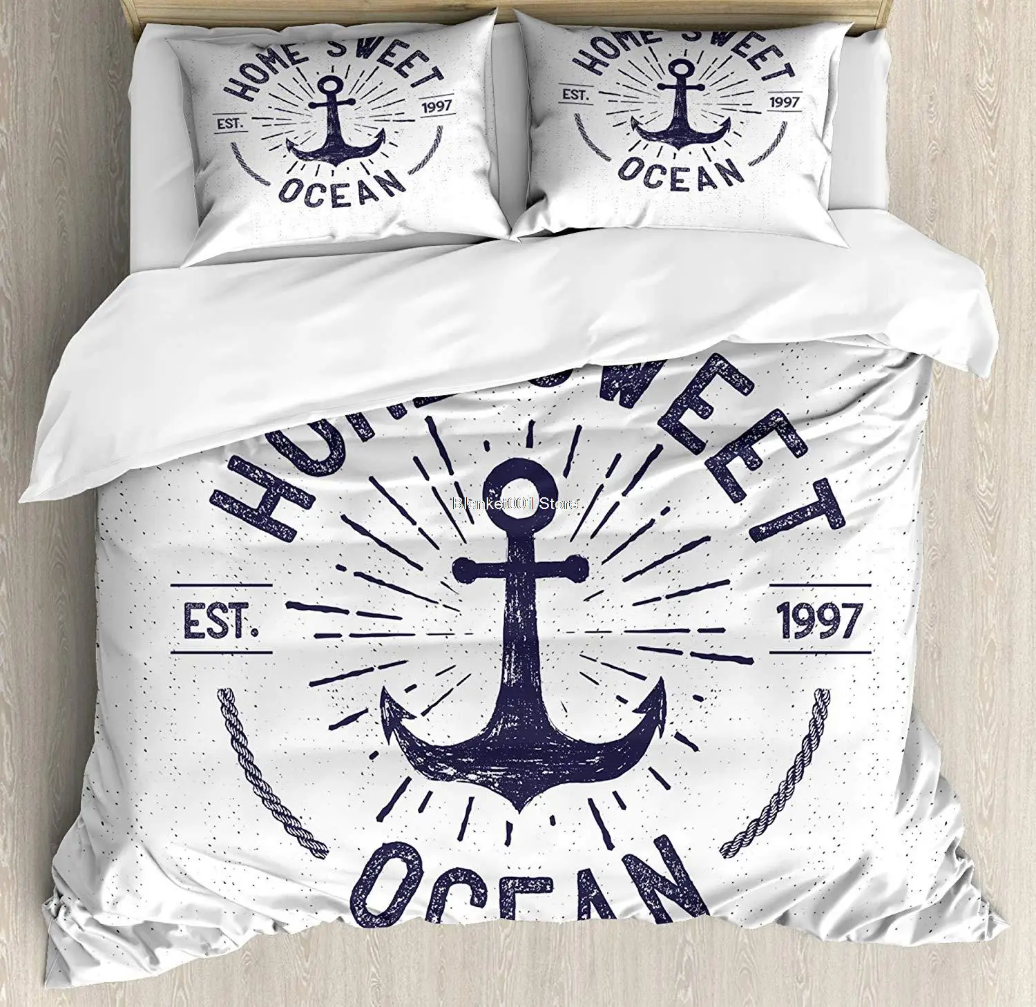 

Anchor Duvet Cover Set Home Ocean Lettering on a Nautical Sketch with Worn Out Background Decorative 3 Piece Bedding Set