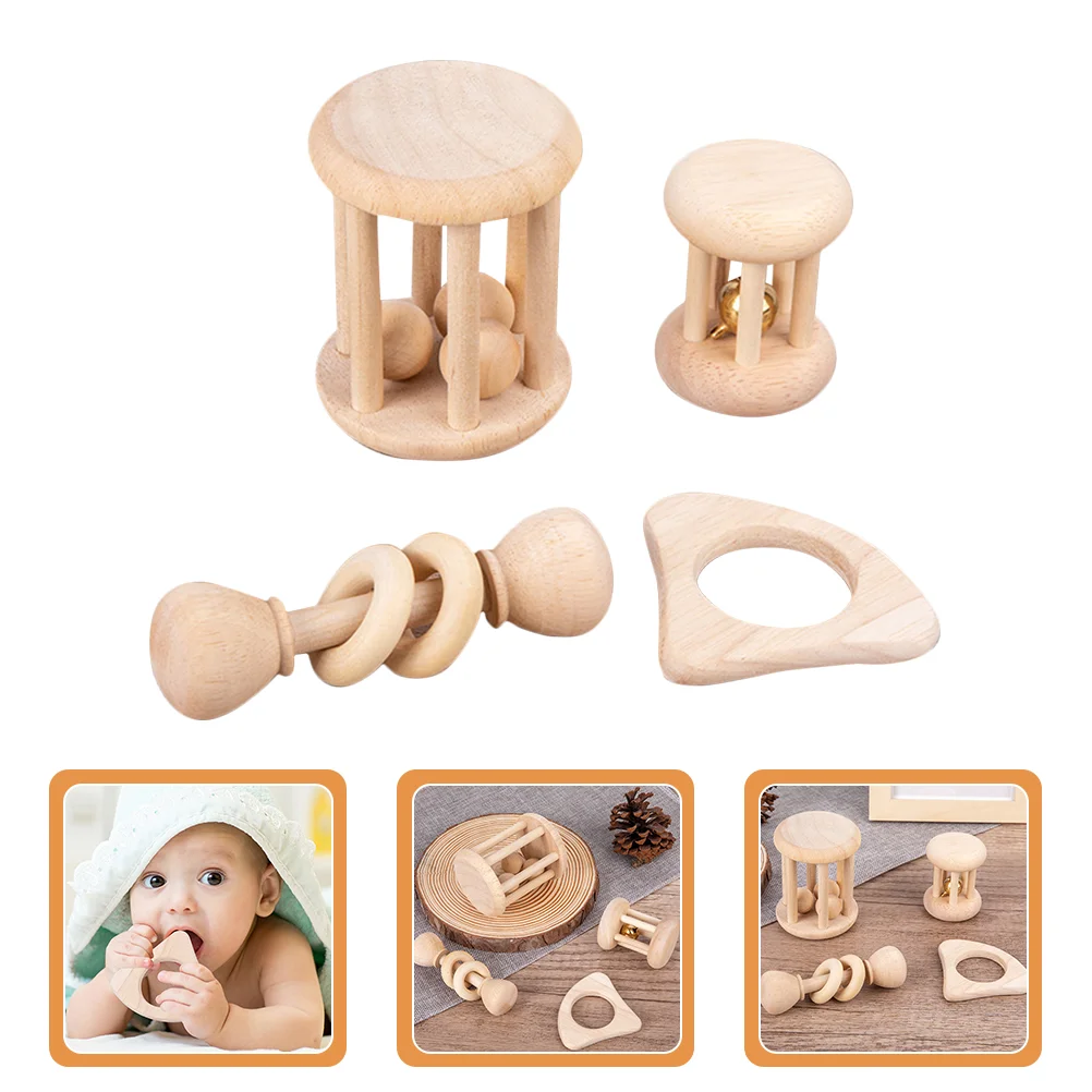 

Baby Wooden Hand Rattle Bells Bell Infant Jingle Toys Teether Newborn Rattles Crawling Molar Shake Montessori Ball Rolling Drum