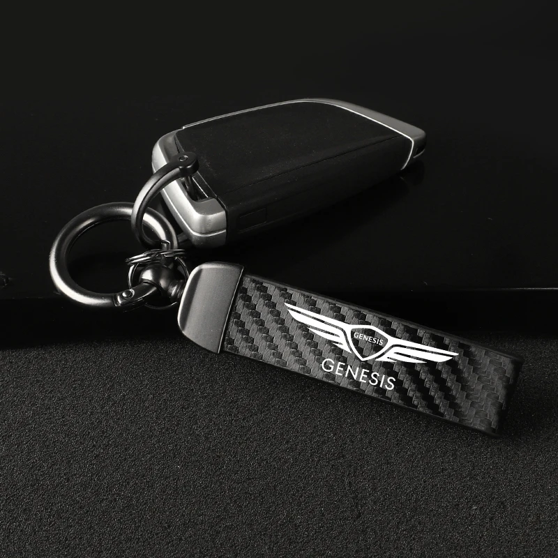 

Carbon Fible Car KeyChain 360 Degree Rotating Horseshoe Key Rings For Hyundai Genesis Coupe G80 G70 GV80 BH GH Car Accessories