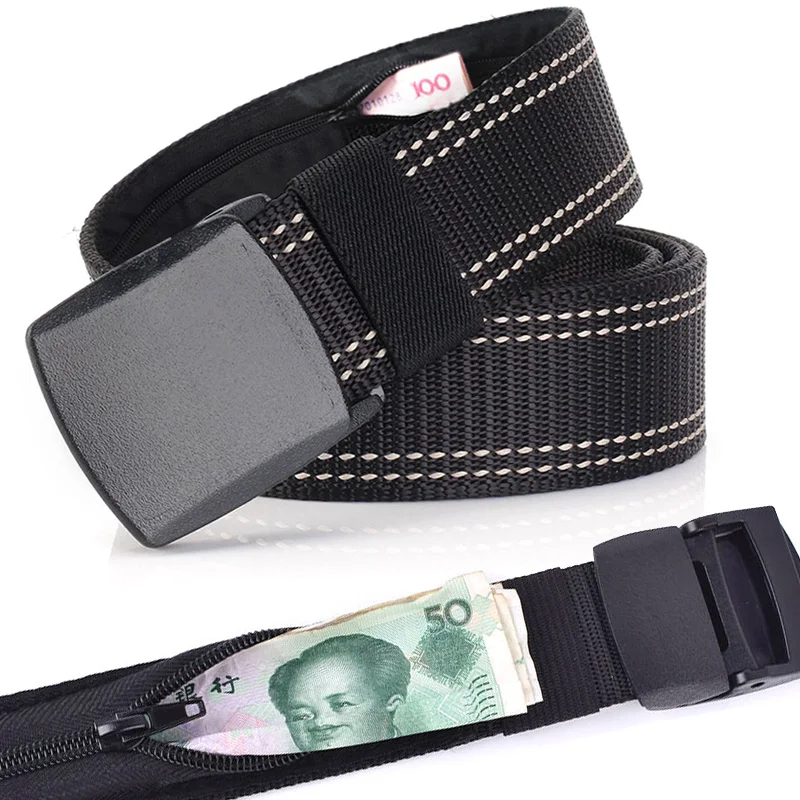 Multifunction Hidden Cash Waist Belts DIY Nylon 120cm Men Women Travel Anti Theft Tactical Strap Belts Wallet Plastic Buckle