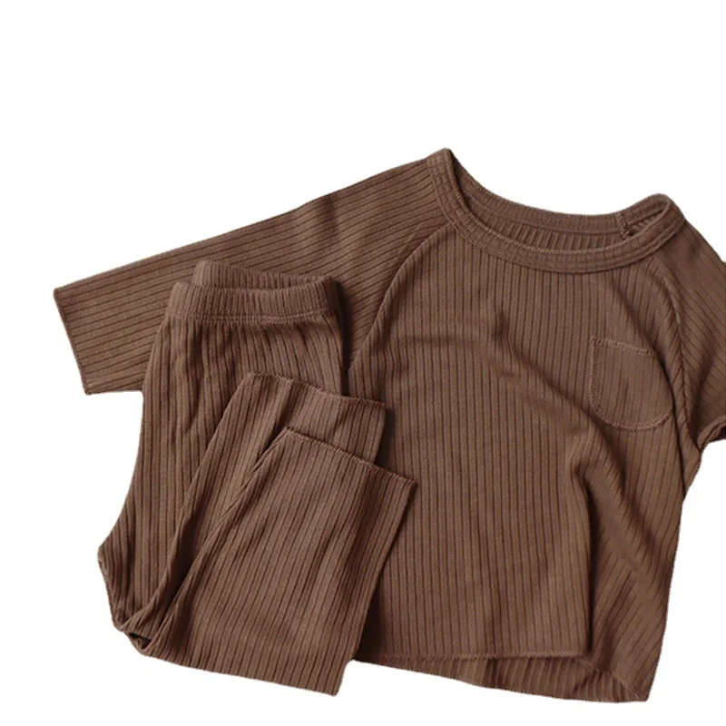 Freely Move Baby Kids Pajamas Sets Boys Sleepwear Suit Autumn Girls Pajamas Solid Pijamas Tops+Pants 2pcs Children Clothing