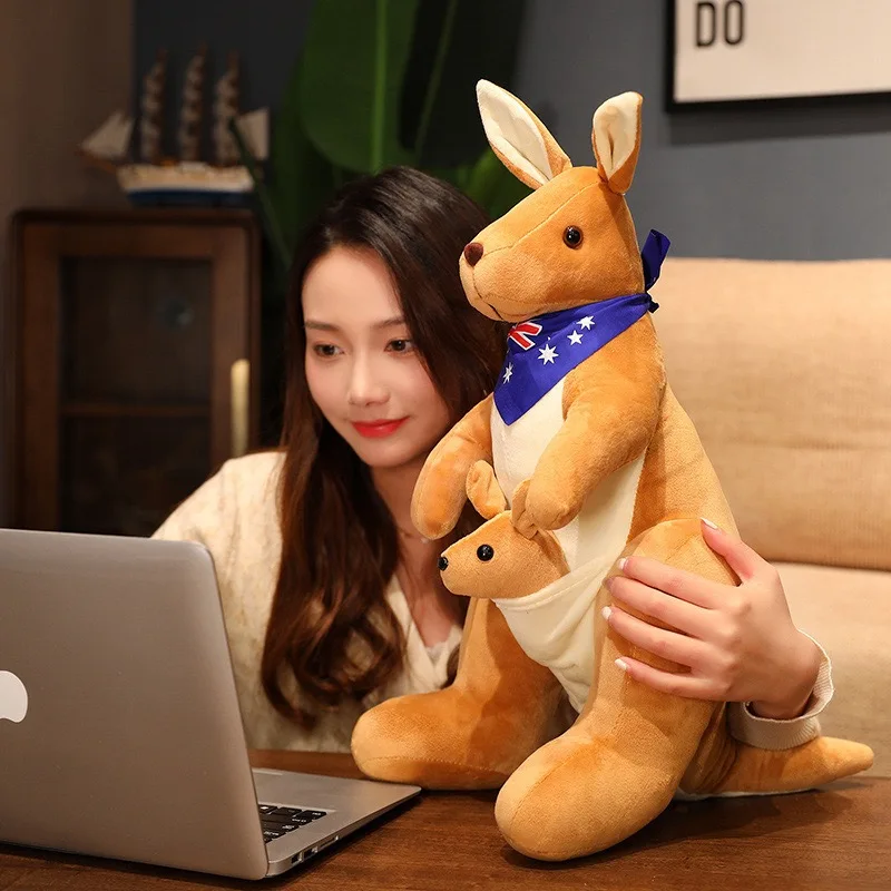 Фото 30 см реалистичный шарф мама с ребенком кенгуру плюшевая игрушка моделирование австралийских животных кенгуру успокаивающая кукла подарок для детей №3