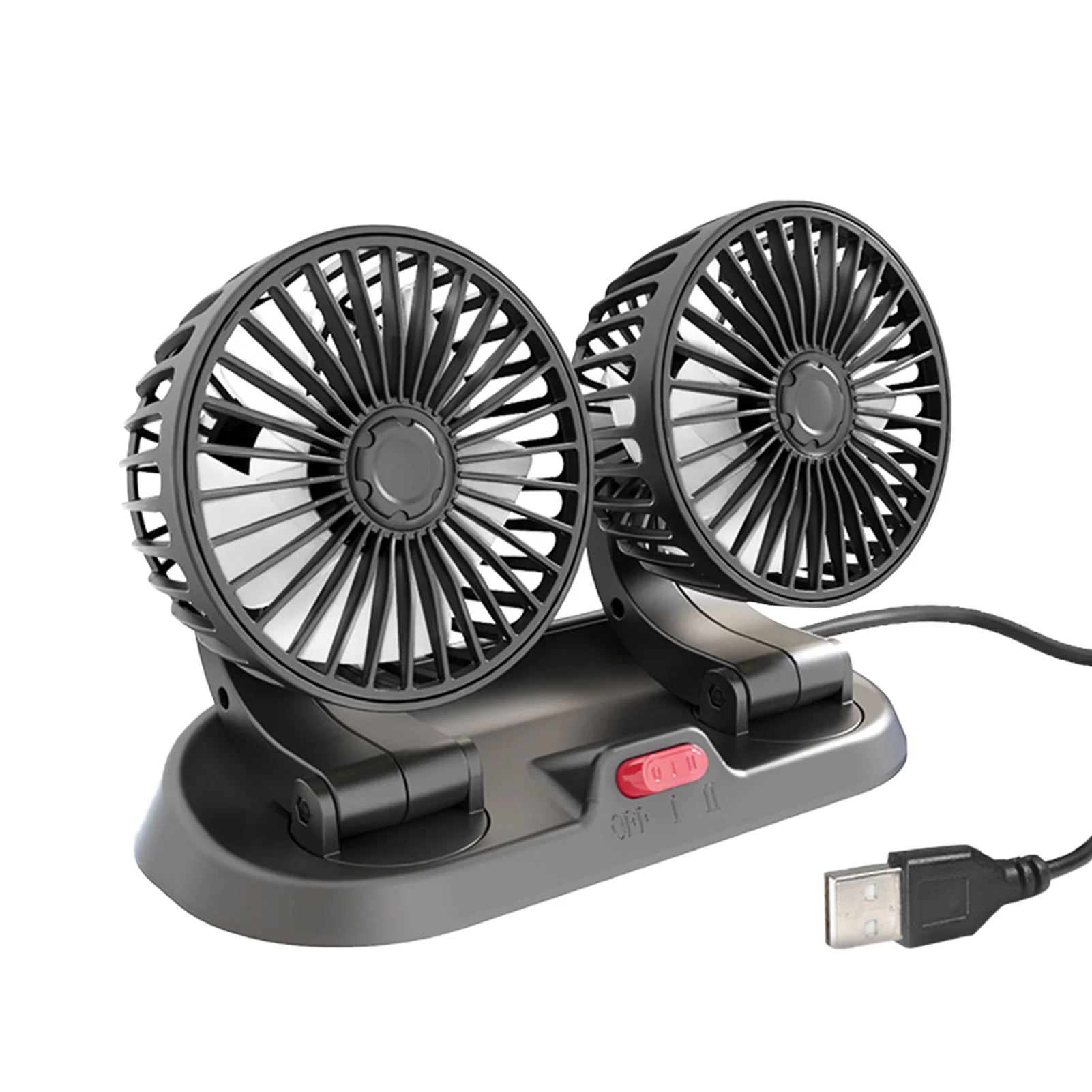 

Flexible Dual Head Car Fan Car Fan 360 Degree Rotation Low Noise Automobile Vehicle Fan 360 Rotatable Desk Fan For Dashboard/Car