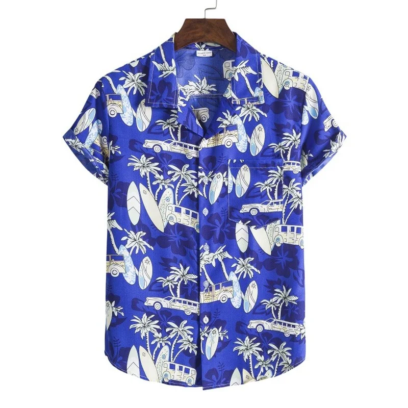 Shirts for Men Hawaiian Shirt Cotton Summer Mens Man Pocket Holiday Chemise Homme Character Top Men Breathable Loose Shirts