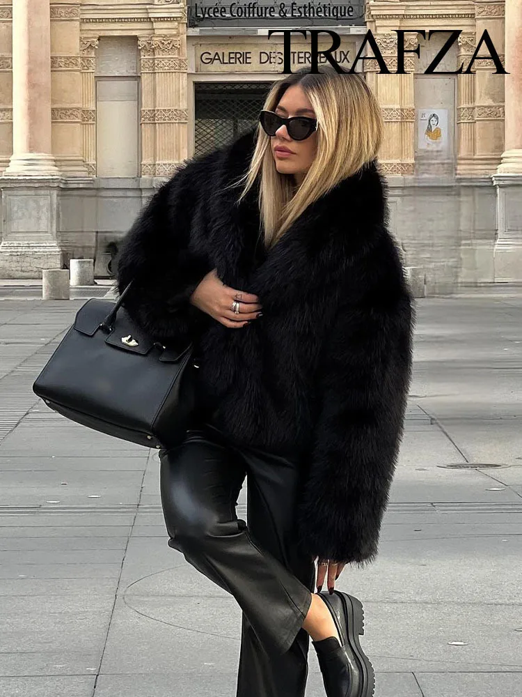 Новинка 2023 женское модное зимнее черное свободное укороченное пальто с эффектом