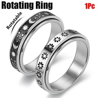 can rotate ring star sun moon cute small flower stainless steel couple ring men and women fashion rings for anxiety jewelry