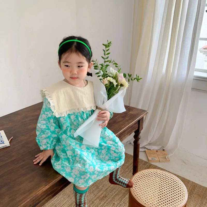 

Осеннее детское Хлопковое платье с длинным рукавом и круглым вырезом