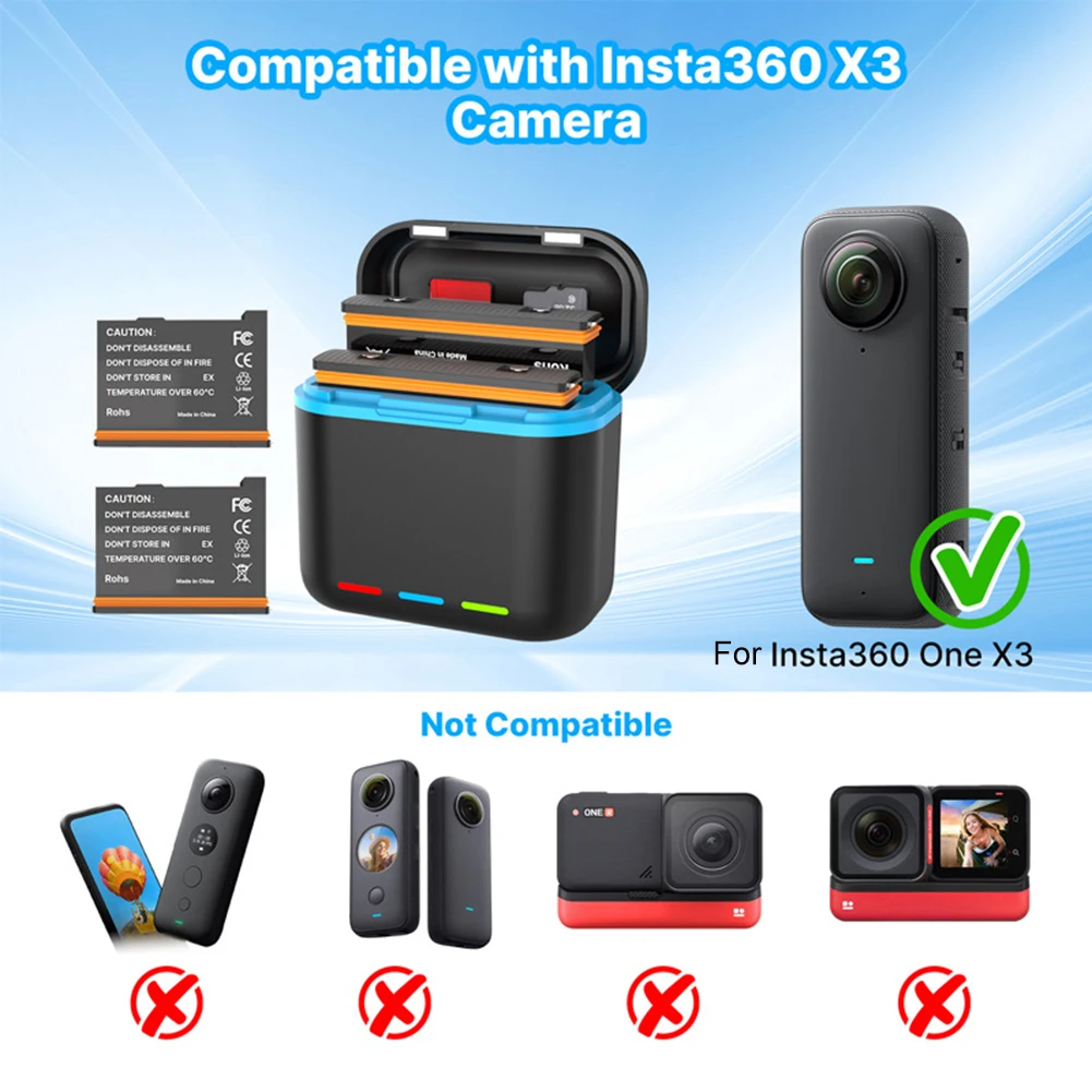 Портативное Быстрое Зарядное Устройство Для Камеры Insta360 X3 2-канальное С Слотами
