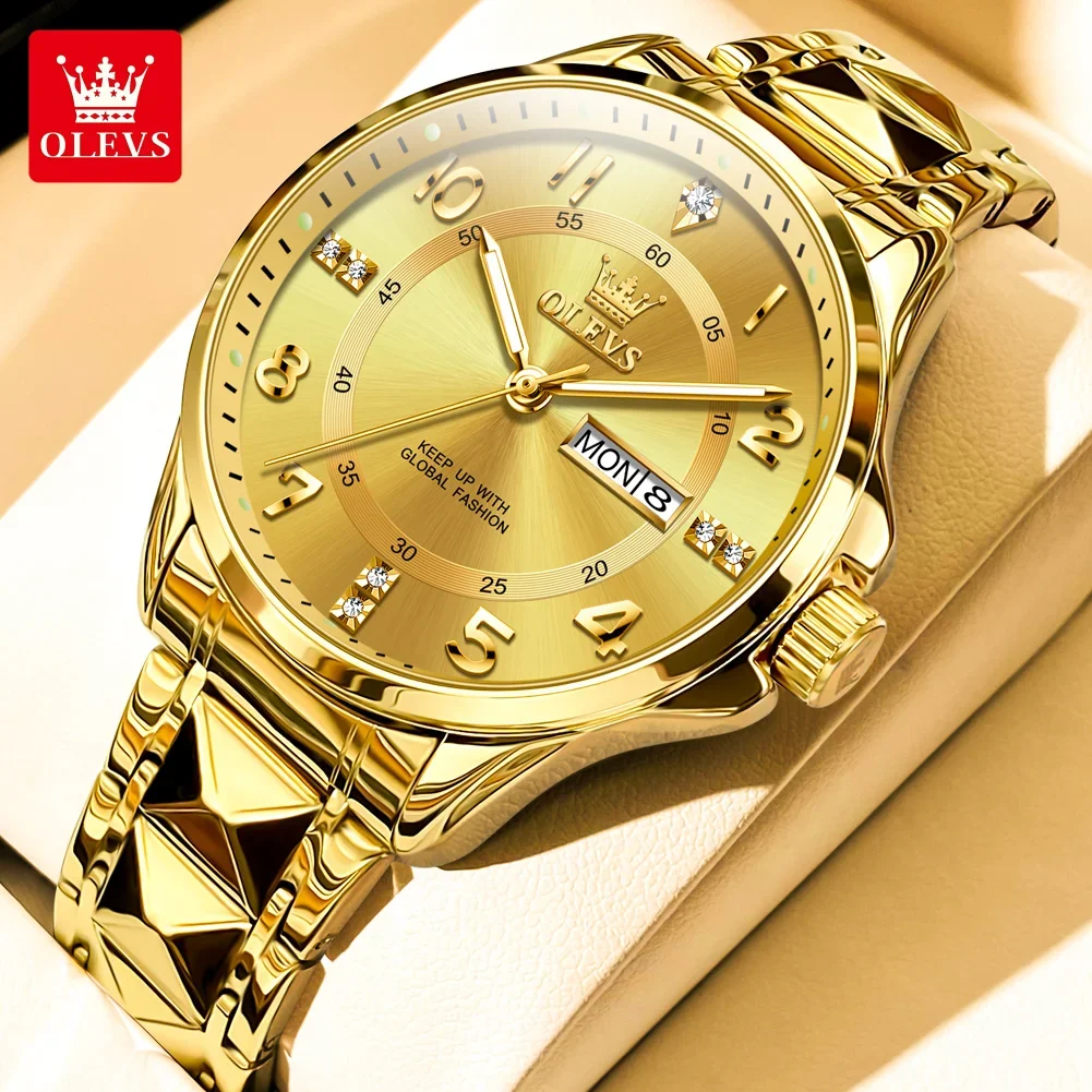 

OLEVS 2910 New Luxury Quartz Watch For Men 40mm Diamond Number Dial Men's Watches Waterproof Luminous Calendar Man Wristwatch