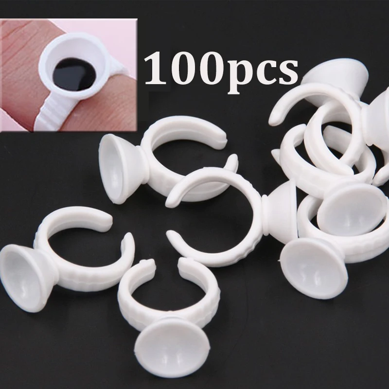 

100pcs/pack Disposable Glue Ring Eyelash Extension Glue Cup Container for Permanent Makeup Tattoo Pigment Holder Accessories