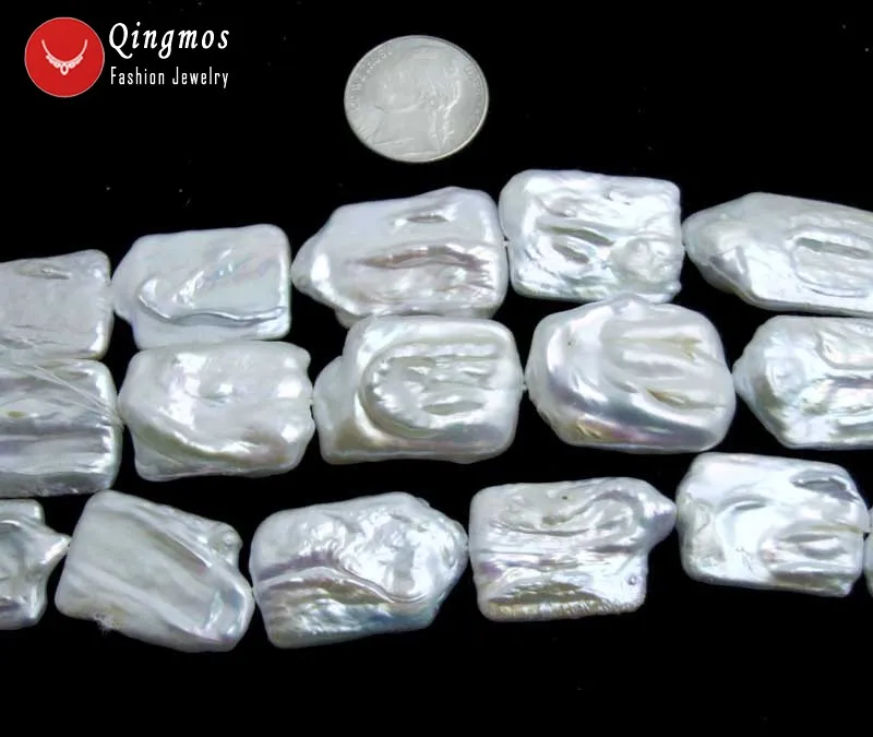 Qingmos 20*30mm Rectangle Natural FW White Pearl Loose Beads for Jewelry Making DIY Necklace Bracelet Earring Strands 14''