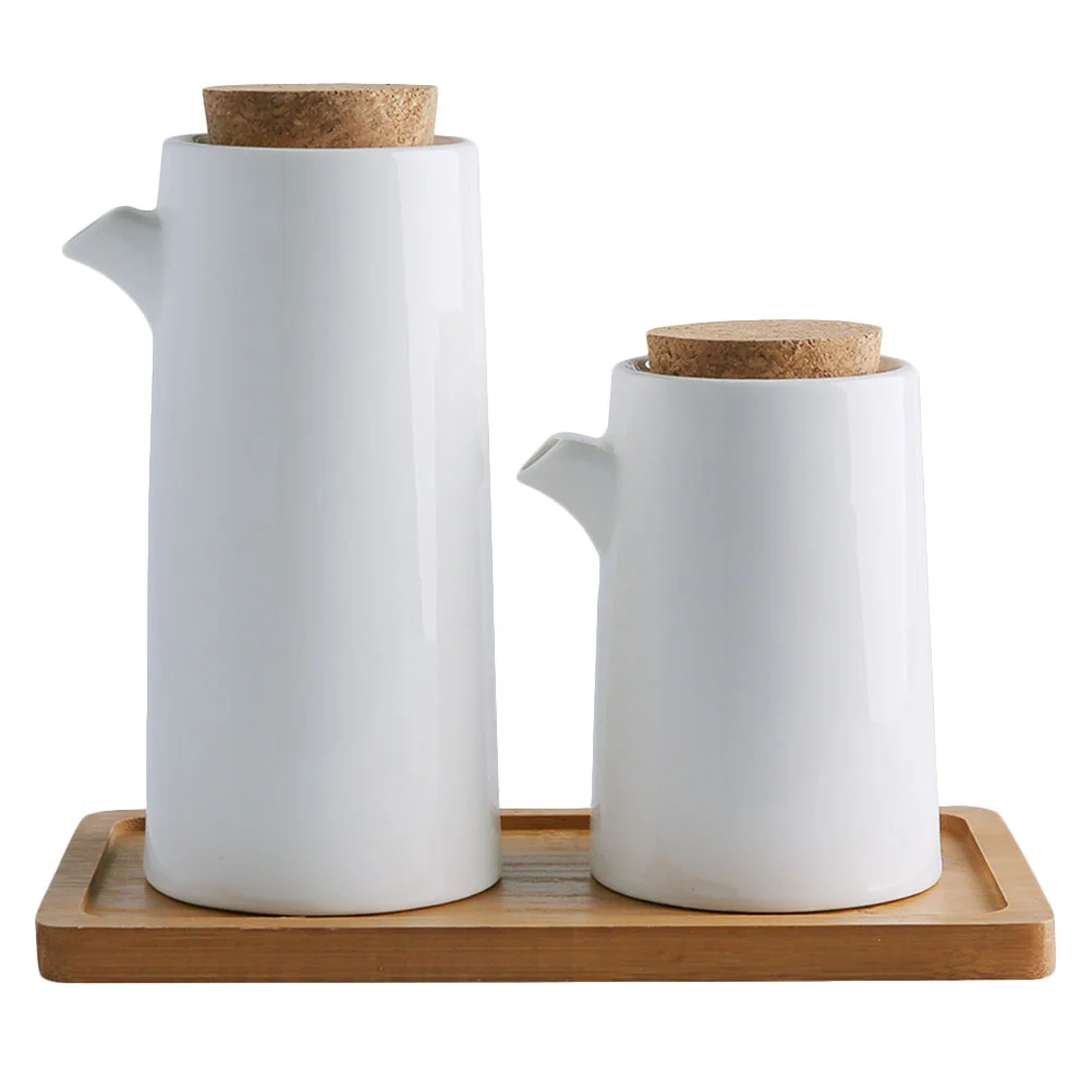 

Oil Dispenser Olive Bottle Ceramic Bottles Condiment Sauce Vinegar Soy Ceramics White Container Tray Kitchen Lid Pot Cruet