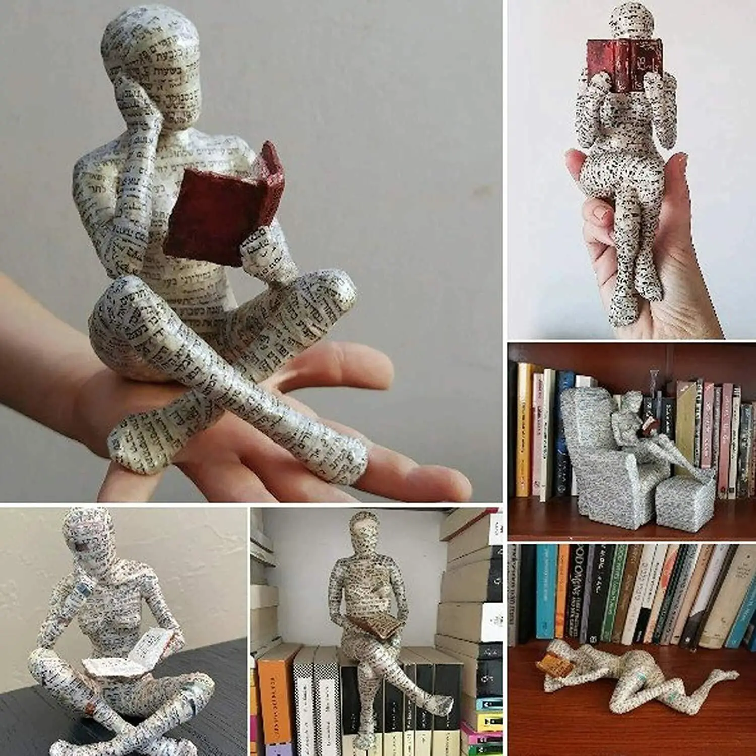 Reading Woman Figurine Pulp Woman Reading Bookshelf Decor Thinker Style Resin Statue Sculpture Office Desktop Decor