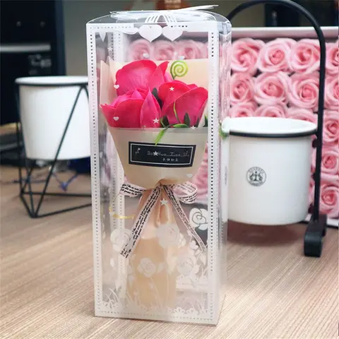 Искусственные розы в коробке, букет из мыльных цветов для дня рождения, Дня Святого Валентина, 3 штуки