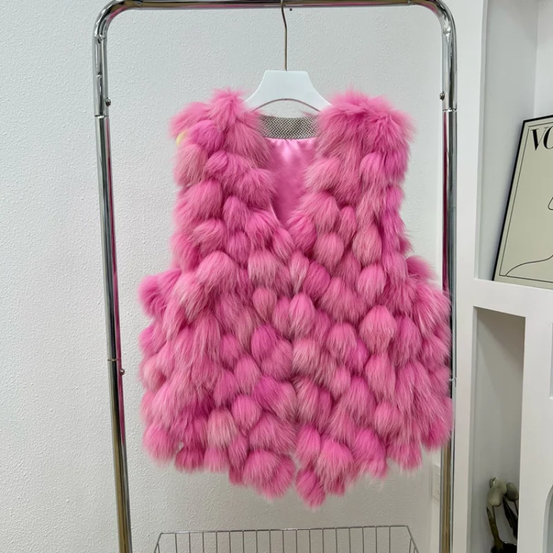 

WXIBEI 2022 модный жилет из натурального Лисьего меха женская вязаная куртка без рукавов из натурального Лисьего меха роскошное пальто высокого качества уличная одежда FC053