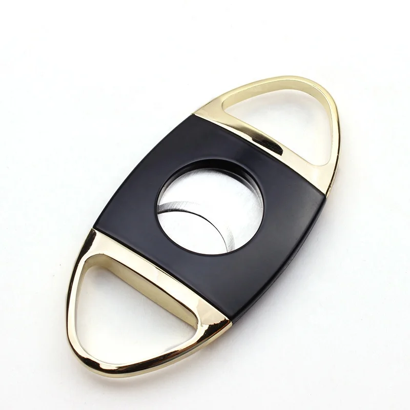 

Wholesale price cigar scissor utensil custom logo table top plastic wood double blade cigar cutter