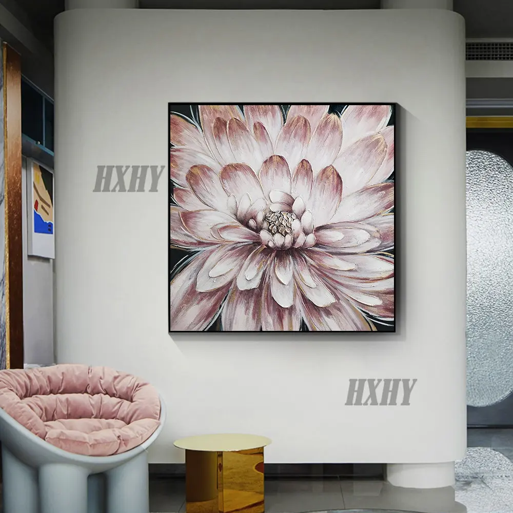 

Abstract Textured Pink Flower Oil Painting 100% Hand Painted On Canvas Modern Plant Canvas Wall Art For Living Room Home Decor