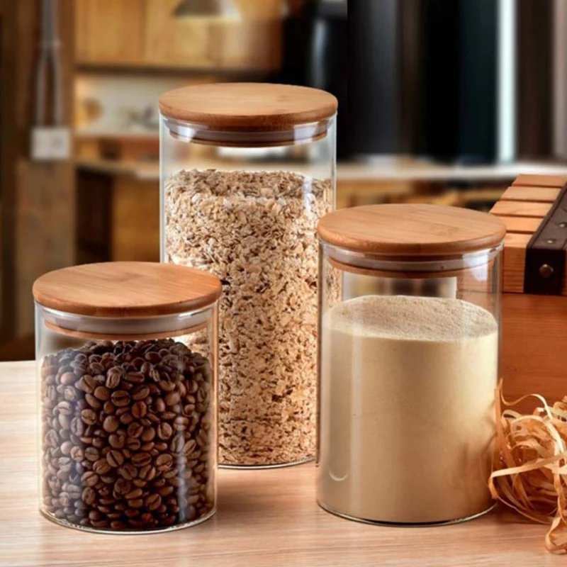 

Glass Jar with Bamboo Lid Sealed Canister Food Storage Bottles Container Storage