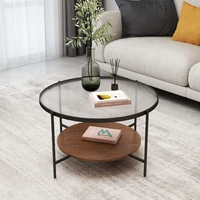 nordic living room round coffee table solid wood minimalist glass sofa side table simple modern decoration home furniture
