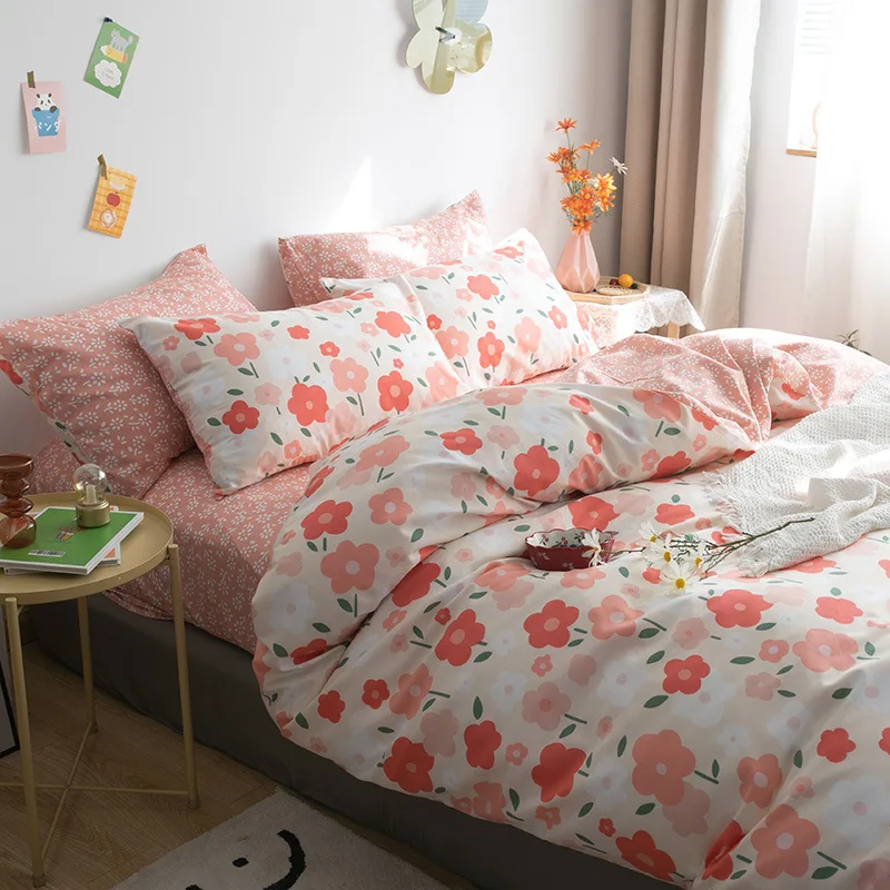 

4pcs 100% Cotton Bed Set Floral Twin Queen King Bedding Flat Sheet &Fitted Sheet Bed Cover Set Sheets Home Textile