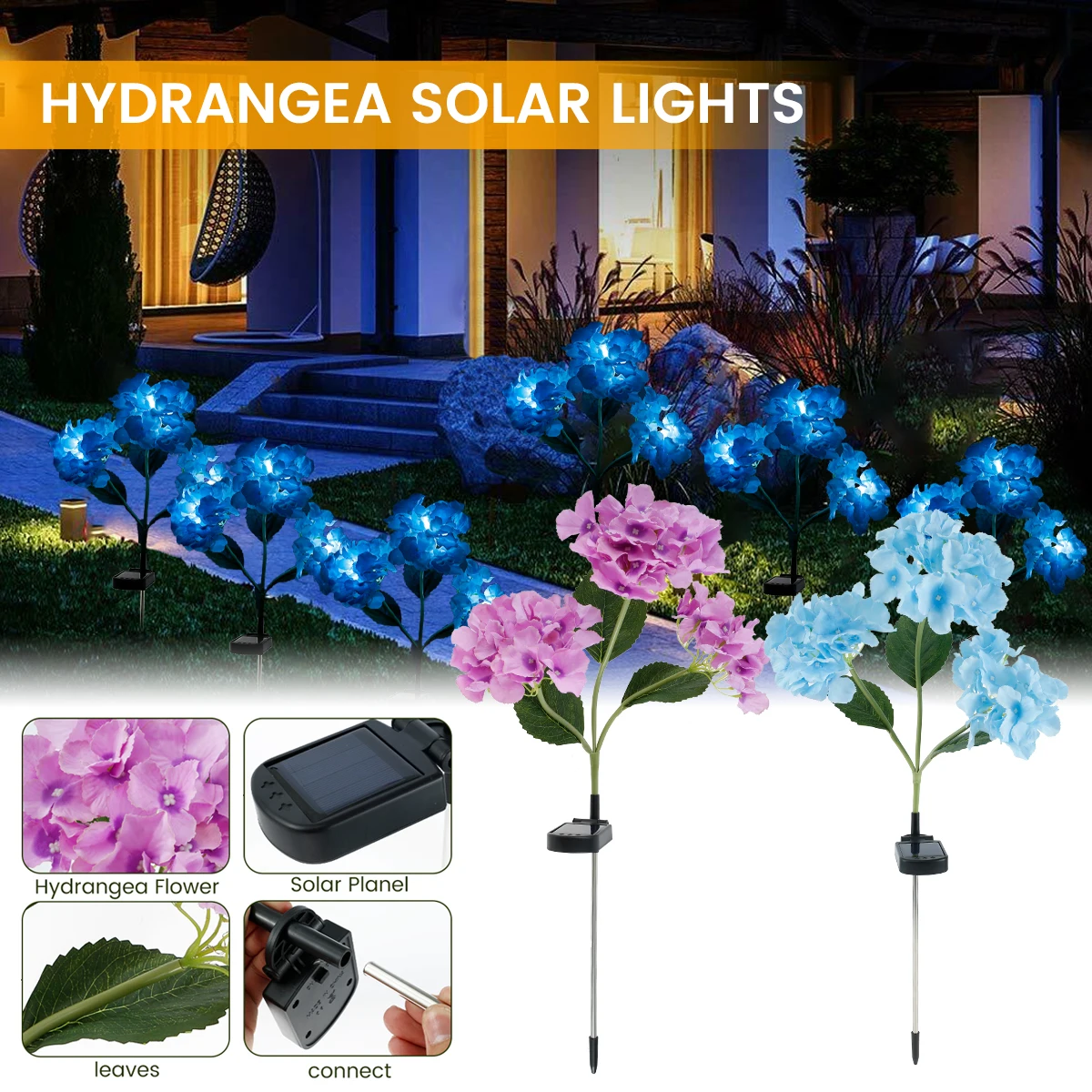 

Светодиодный фсветильник рь для гортензии на солнечной батарее, водонепроницаемый фонарь для гортензии на солнечной батарее, 3 светодиода