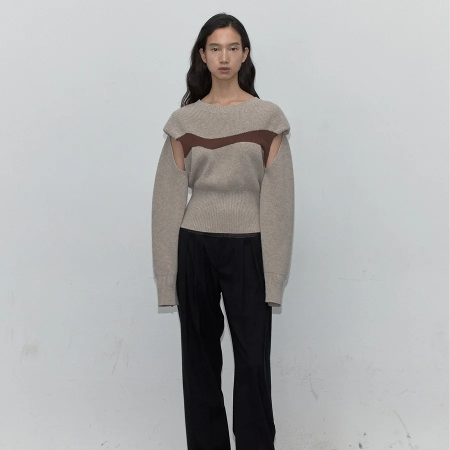 

Shirt 2023 Fashion Knit Wool Sweater Hollow Tight Bustier Women T-shirt y2k clothes New High Quality Long Sleeve Pullover