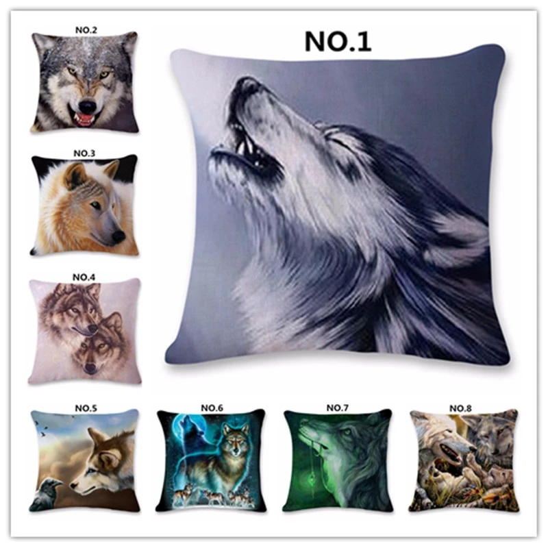 

Fashion Digital Printing Animal Wolf Style Pillowcases Cotton Linen Square Pillow Cover Car Seat Sofa Cushion Cover