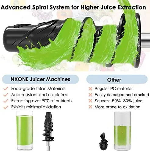 

Machines, NXONE Cold Press Juicer for Vegetable and Fruit, Slow Masticating Juicer with 3 Speed Modes, Slow Juicer with Quiet Mo