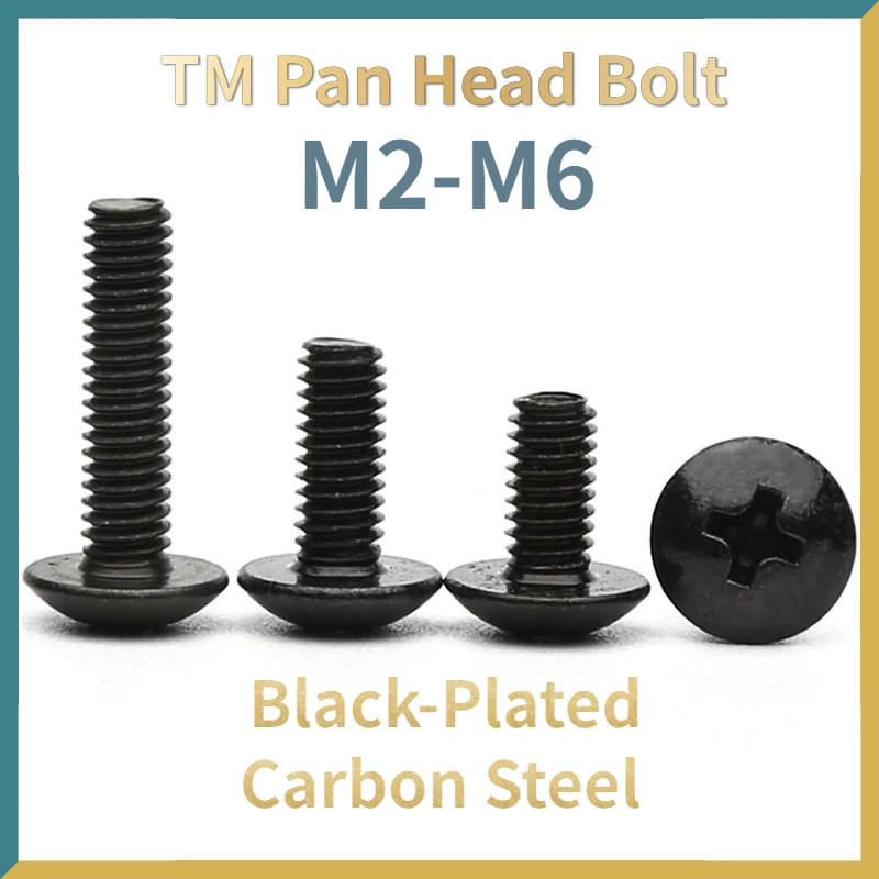 

10/20/50/100 шт. Винты TM с крестообразным шлицем и грибовидной головкой Винт из углеродистой стали с черным покрытием M2 M2.5 M3 M4 M5 M6