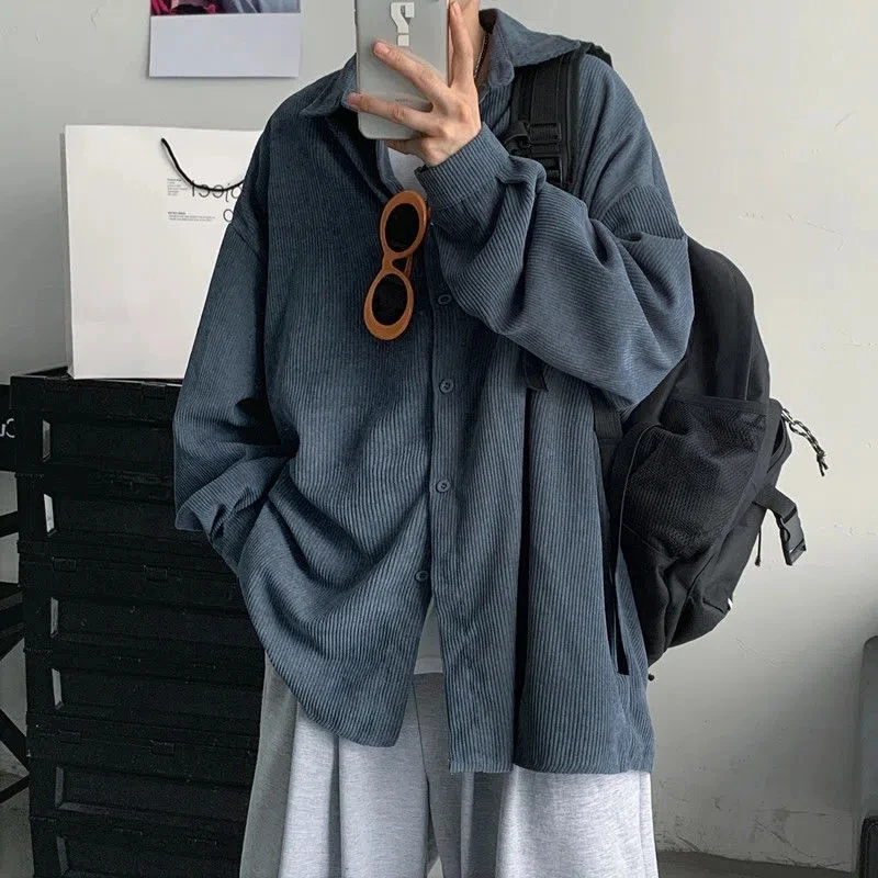 Yasuk Spring Autumn Fashion Man Solid Casual Loose T-Shirt Jacket  Cool Trendy Guy All-Match Pocket Retro Corduroy Coat