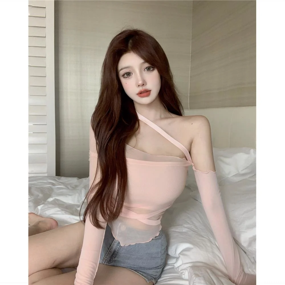 

Design Bandage Slim Long Sleeve T-shirt Women's Summer Thin Shirt Top Camisetas Tops Women T-shirts Clothing