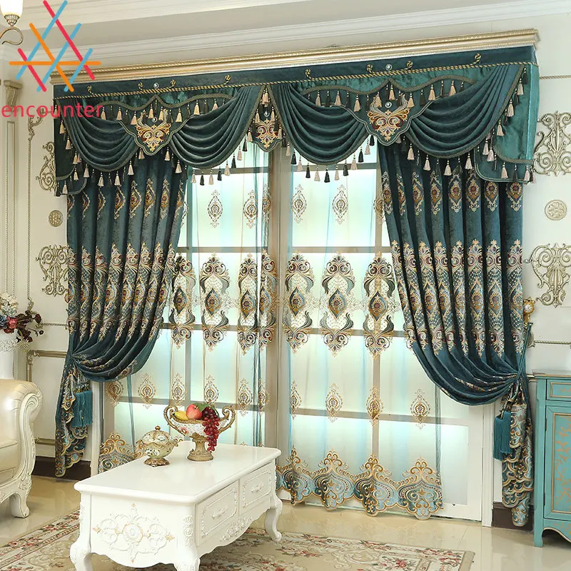 

Embroidered Shading Thickened Curtains for Living Dining Room BedroomCustomized Luxury Net Red Cloth French Window Cortina