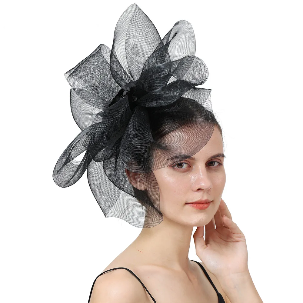 

Lady Fascinators Flower Headband with Hair Clip Pillbox Hat Cocktail Tea Party Headwear with Veil and Feather for Women