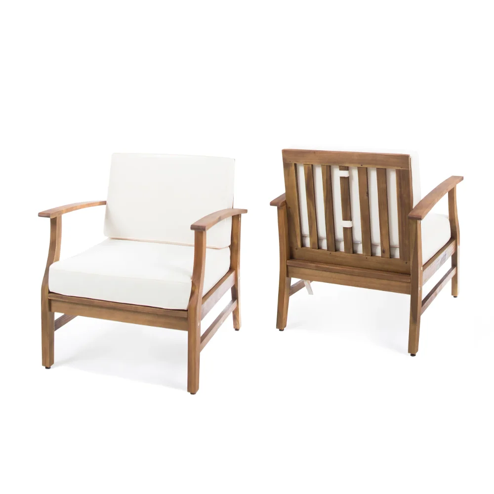 

Outdoor Teak Finished Acacia Wood Club Chairs with Cushions, Cream