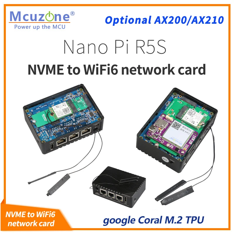 R5S WiFi6 network card,M.2 A to M key NVME SSD TO WiFi6 card,AX200 MT7921K intel 8265C,CM4 raspberryPi, Coral TPU,Debian,CM4
