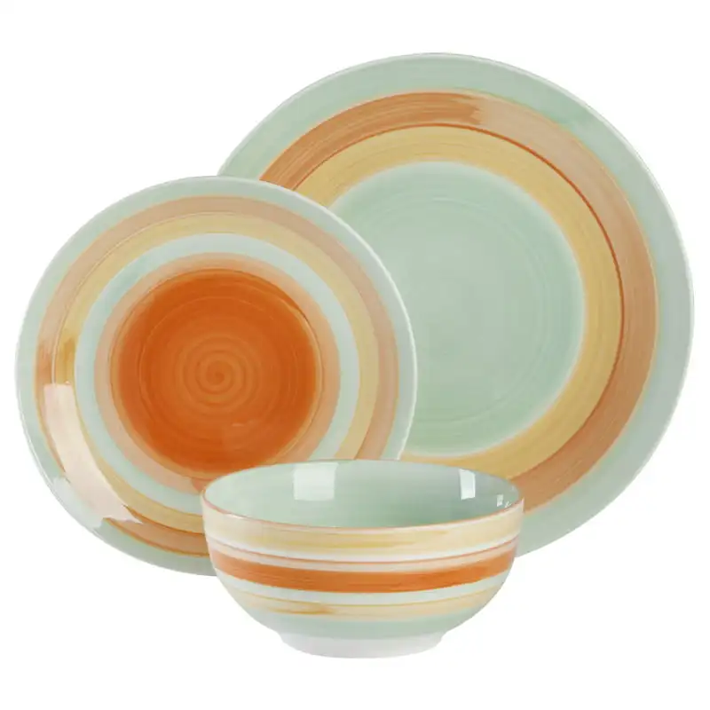 

Stripe 12-Piece Porcelain Dinnerware Set by Miranda Lambert Tenedores Knife столовые приборы pcs Travel utensil