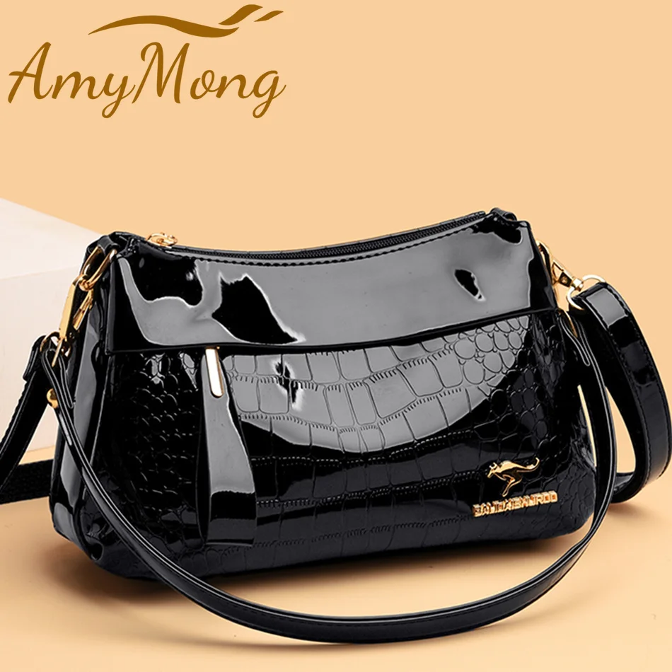 

3 Layers Women Handbag Purses Luxury Designer Patent Leather Shoulder Messenger Crossbody Bags for Female Vintage Sac A Main New