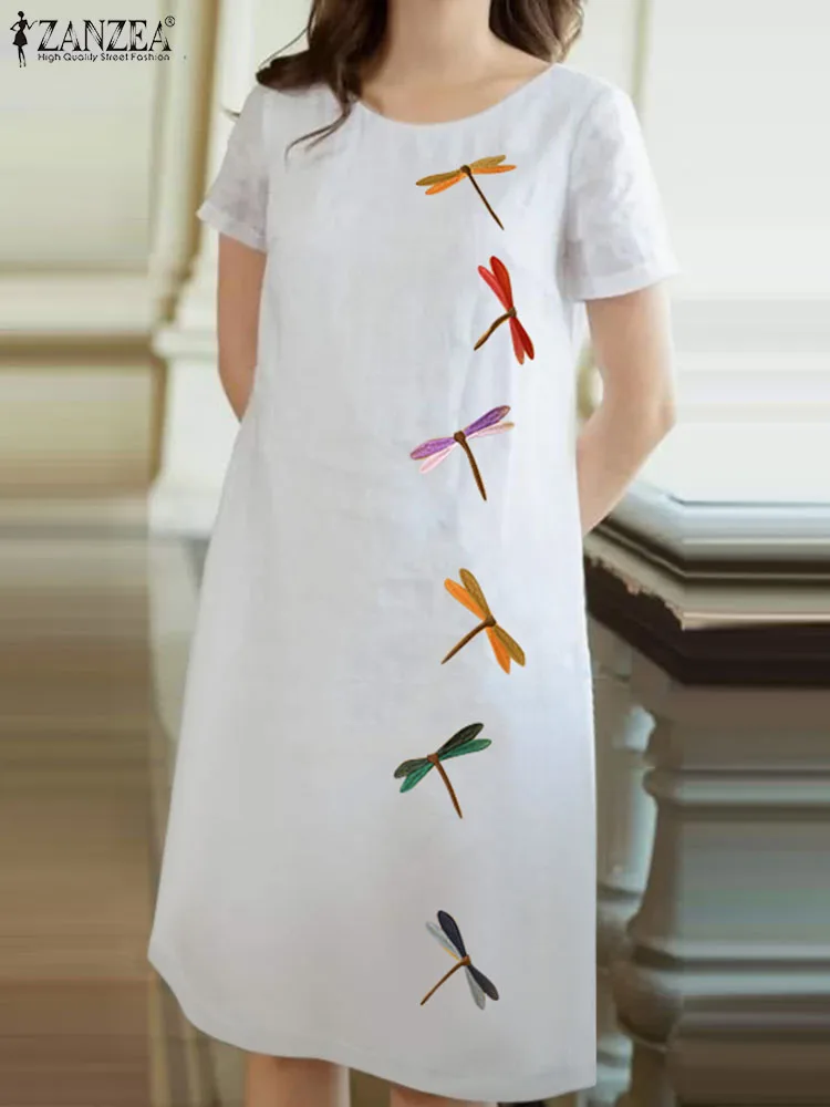 

Summer Vintage Embroidery Floral Holiday Dress 2024 ZANZEA Women Short Sleeve Robe Femme Party Vestido Knee-length Sundress
