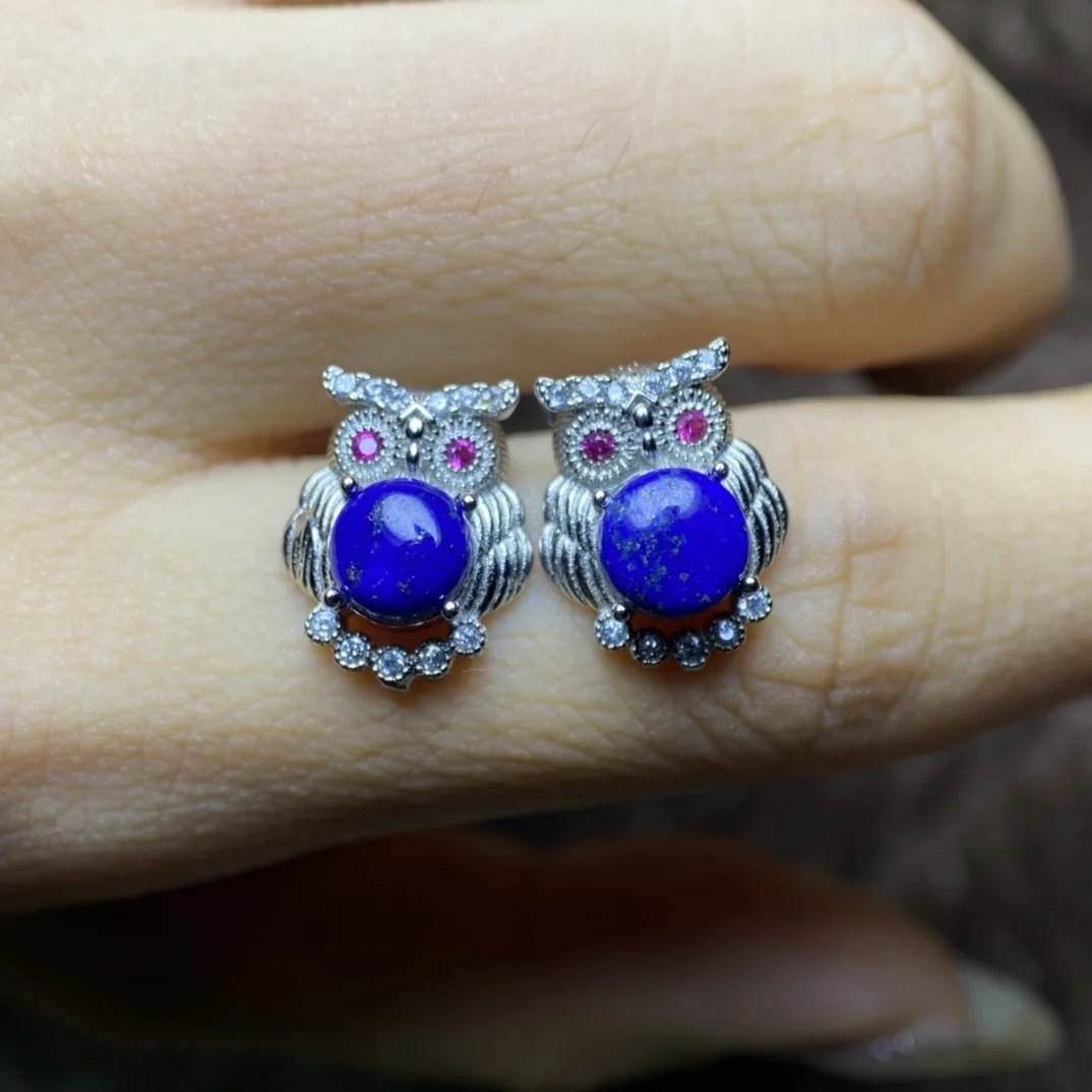 

Jewellery bijoux femme pure natural lapis lazuli inlaid stud earrings gemstones aretes de moda fashion S925 inlay live mouth